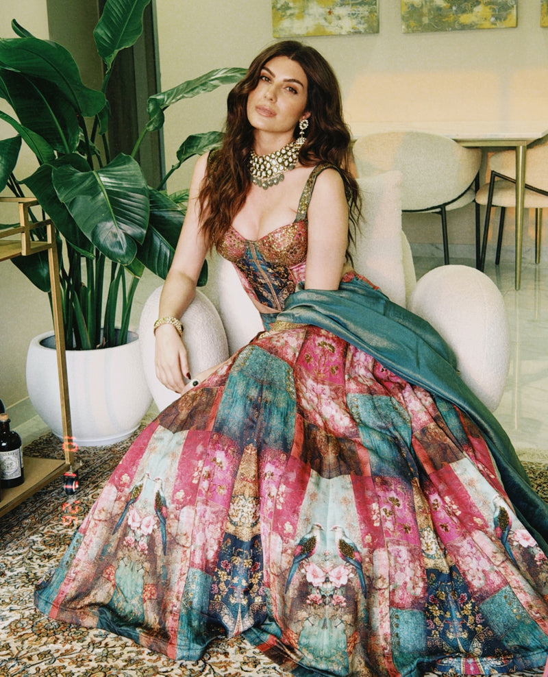 Elnaaz Norouzi In Black Linen Satin Lehenga Set