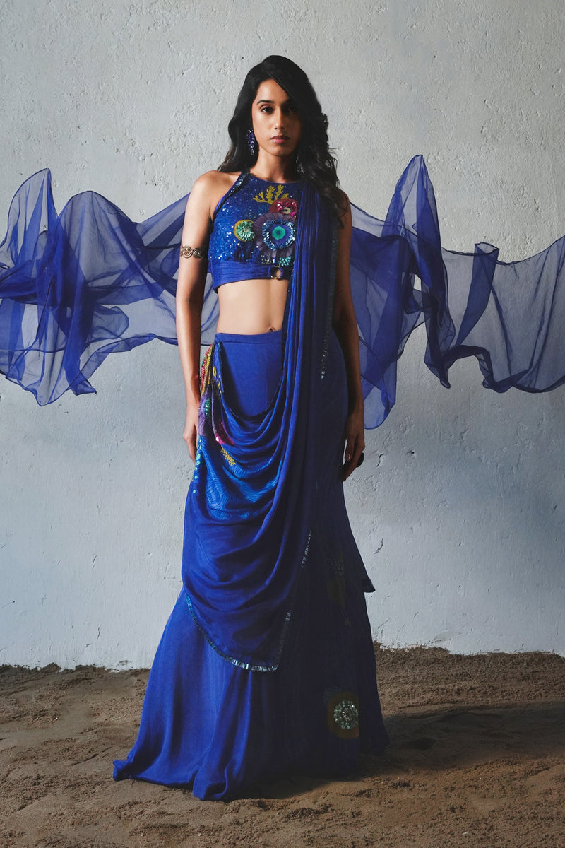 BLUE PREDRAPPED SAREE