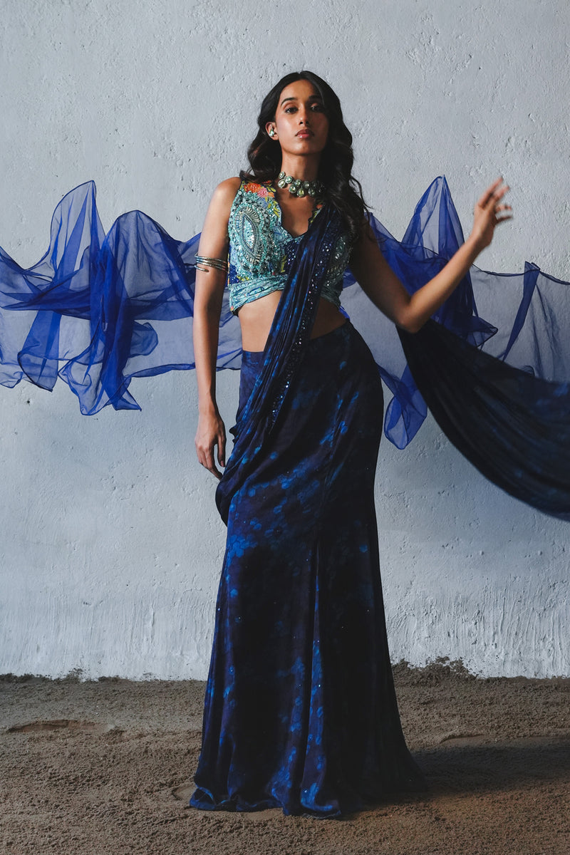 BLUE PREDRAPPED SAREE