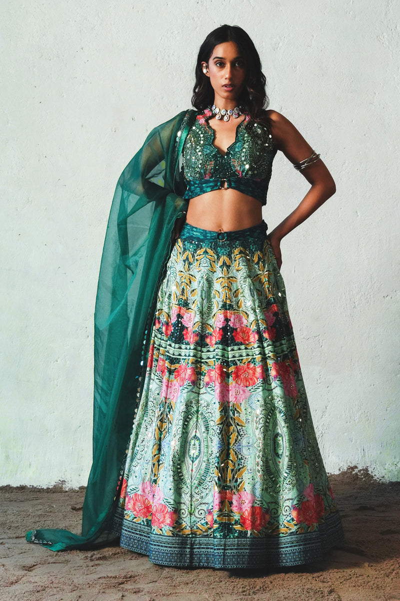BOTTLEGREEN LEHENGA SET