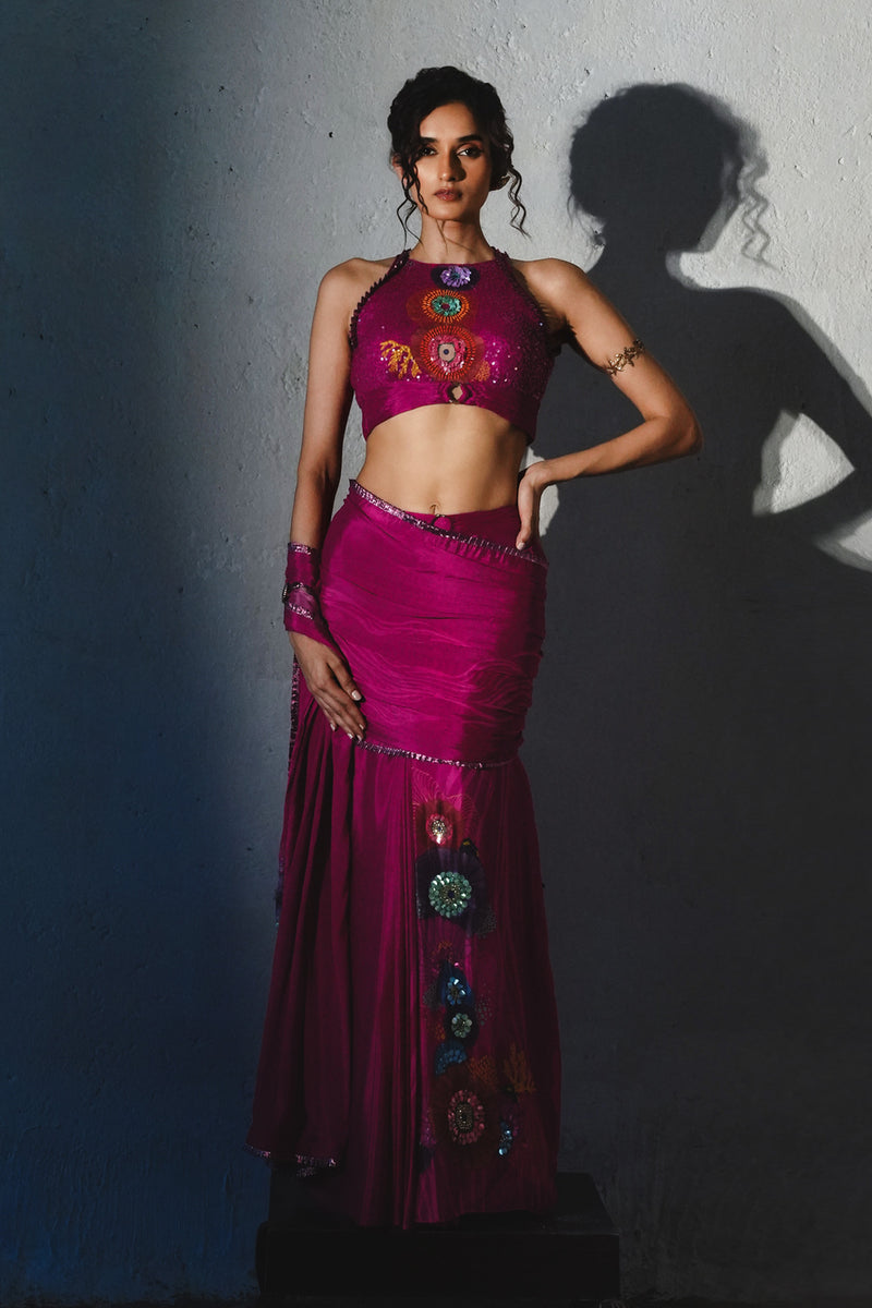 PINK PREDRAPPED SAREE