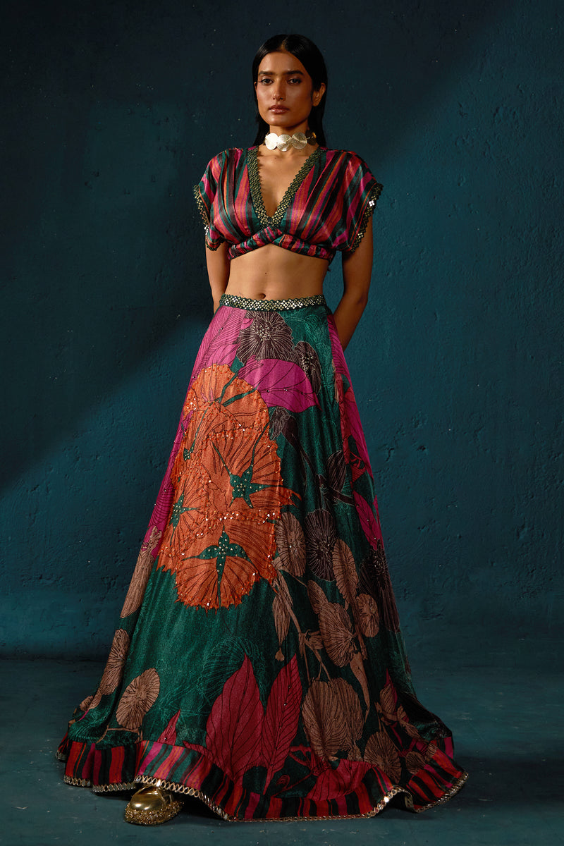 BOTTLE GREEN LEHENGA SET