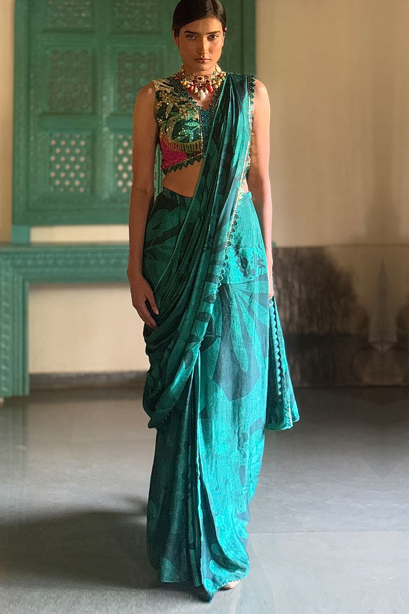 GREEN PREDRAPED SAREE