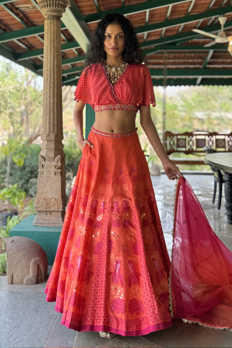 ORANGE OMBRE LEHENGA SET