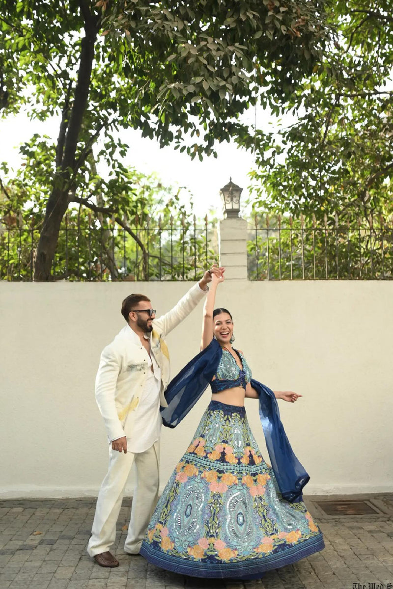 Palak Purswani In Blue Lehenga Set