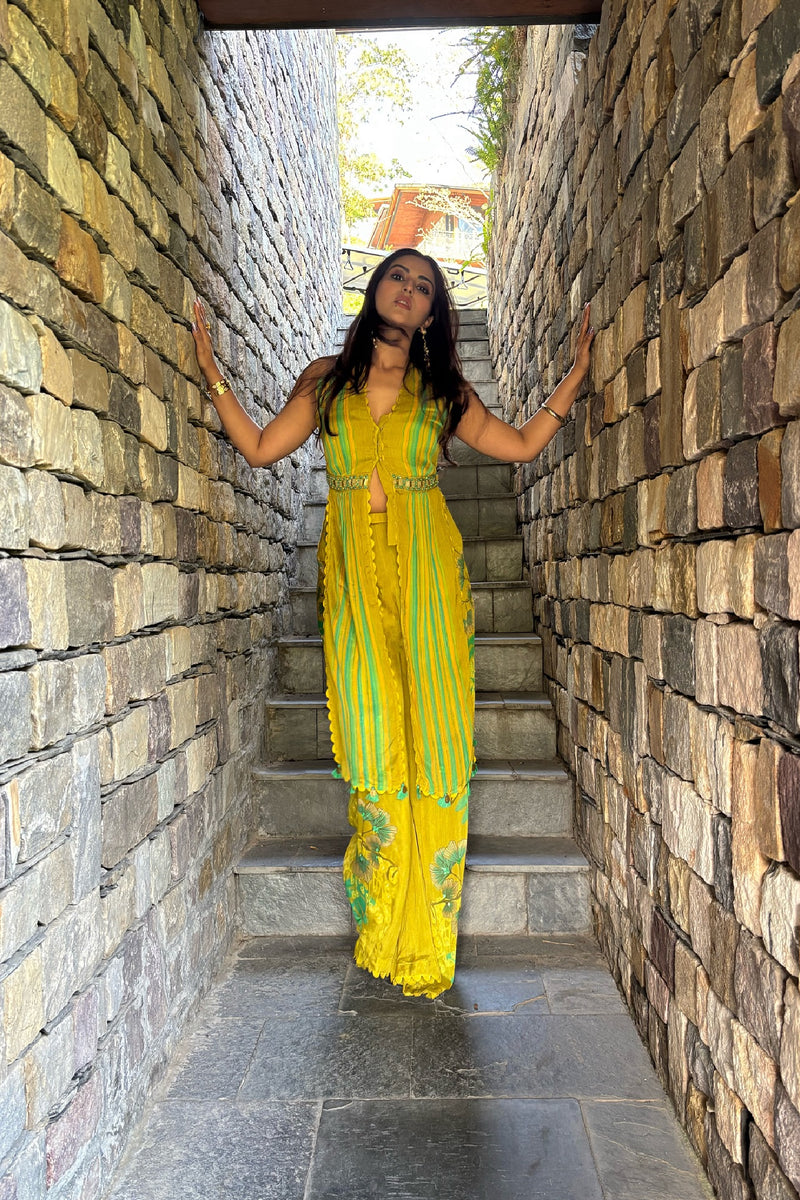 Pranutan Bahl In Lime Pant Set