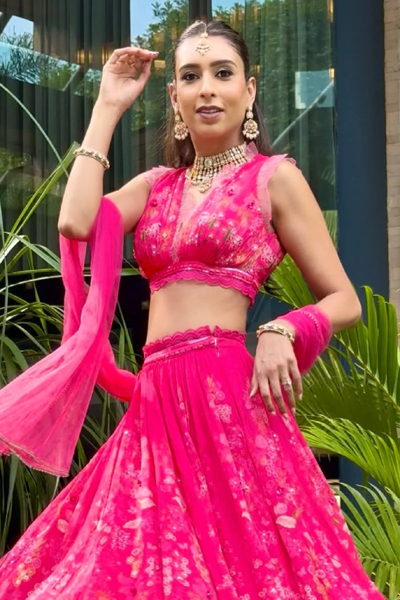 Sonam Shah In Pink Floral Lehenga Set