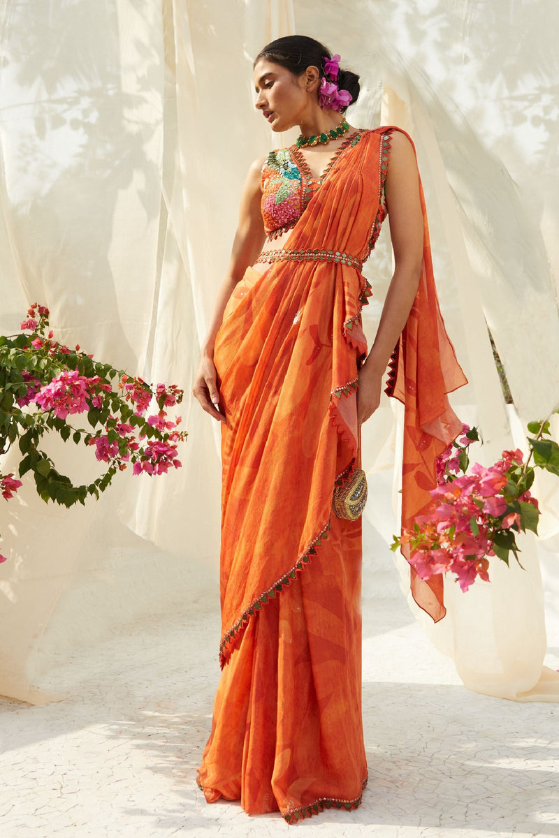 RUST PREDRAPPED SAREE